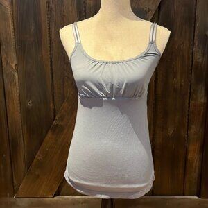 Lululemon grey adjustable strap back ruffle side cinching dance tank top